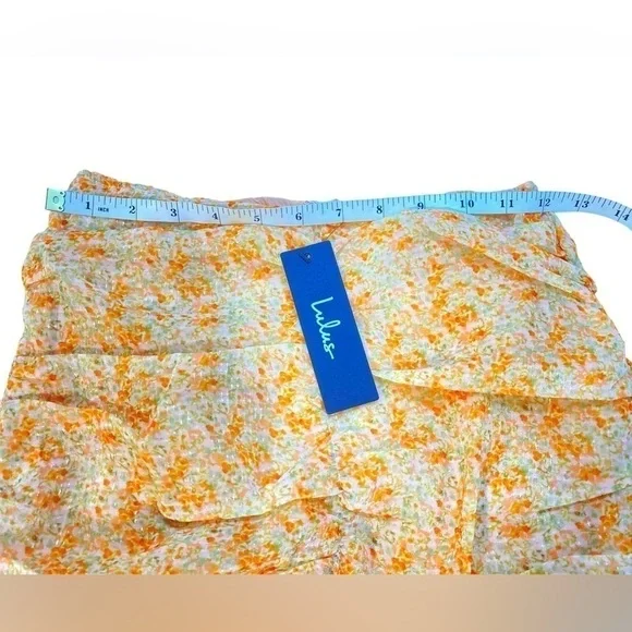 🆕Lulus - Ruche Toward Spring Orange Floral Print Ruched Mini Skirt - Picture 8 of 10